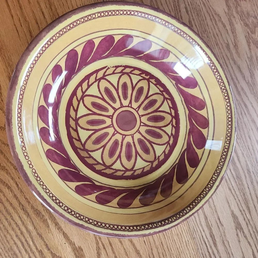 N2 Home brand melamine tan burgundy decorative southwestern pattern serving bowl